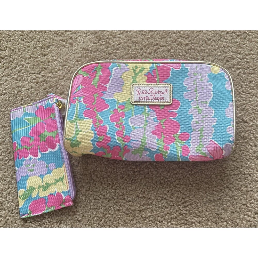 NEW! Lilly Pulitzer for Estee Lauder canvas makeup bag 8x4.5x2"  with coin purse